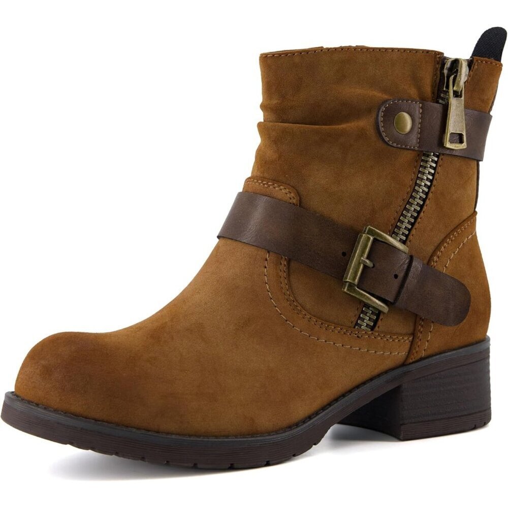 Women's Tan Ankle Boots Comfortable Booties for Women with Zipper Buckle